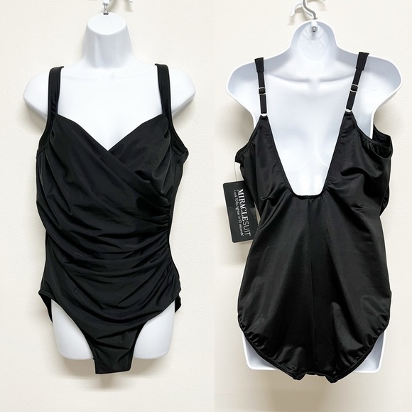 MIRACLESUIT Womens Plus Black Sanibel One Piece Sculpted Ruched Swimsuit Size 18 - Picture 2 of 12